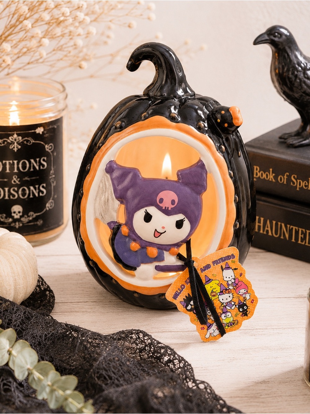NWT Hello Kitty & Friends Halloween Kuromi Black Pumpkin Tea Light Holder